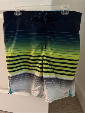 NEW….Men's Gradient Stripe Swim Trunks - Navy, Lime & Gray